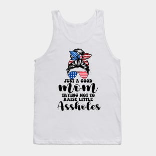 Womens Mom Leopard Just a Mom Trying not to Raise Assholes T-Shirt Tank Top